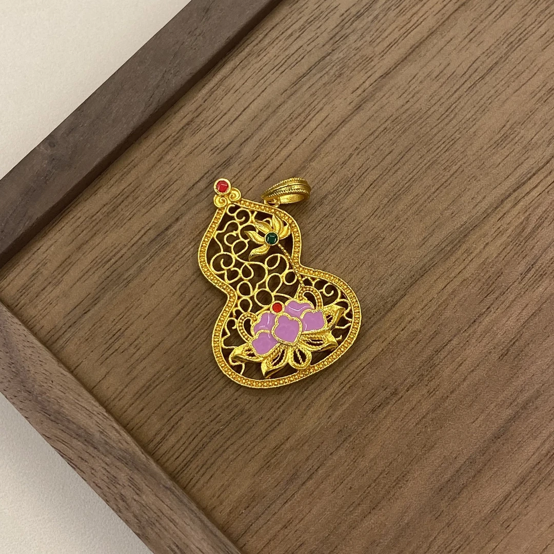 镂空花丝莲花葫芦中古吊坠A115