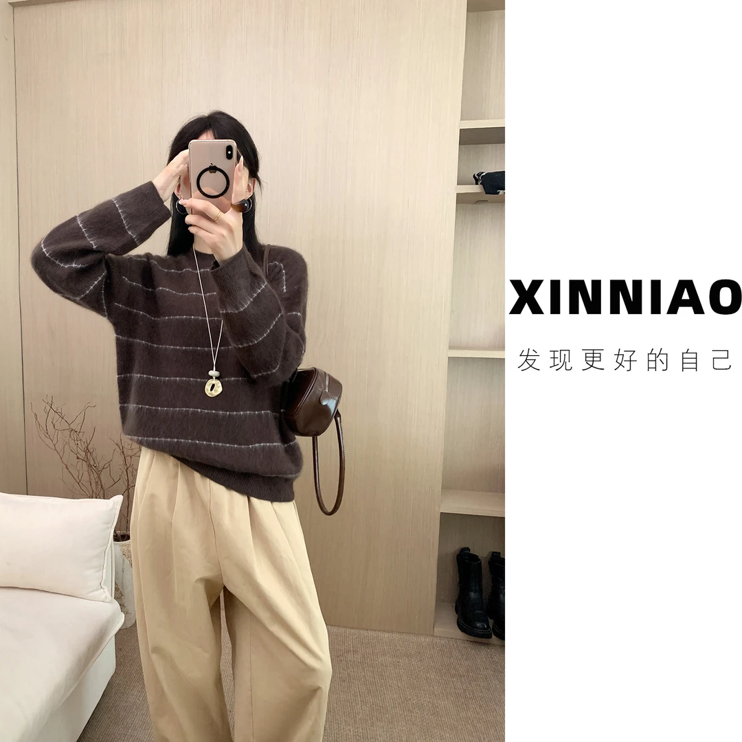 [舒适至上]XINNIAO绵羊毛松弛感拉毛毛衣针织衫莫兰蒂色系韩版女