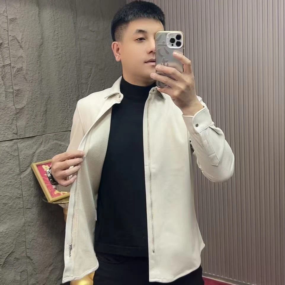 2025-9213 男士翻领针织开衫秋季休闲商务时尚潮流百搭外套假两件