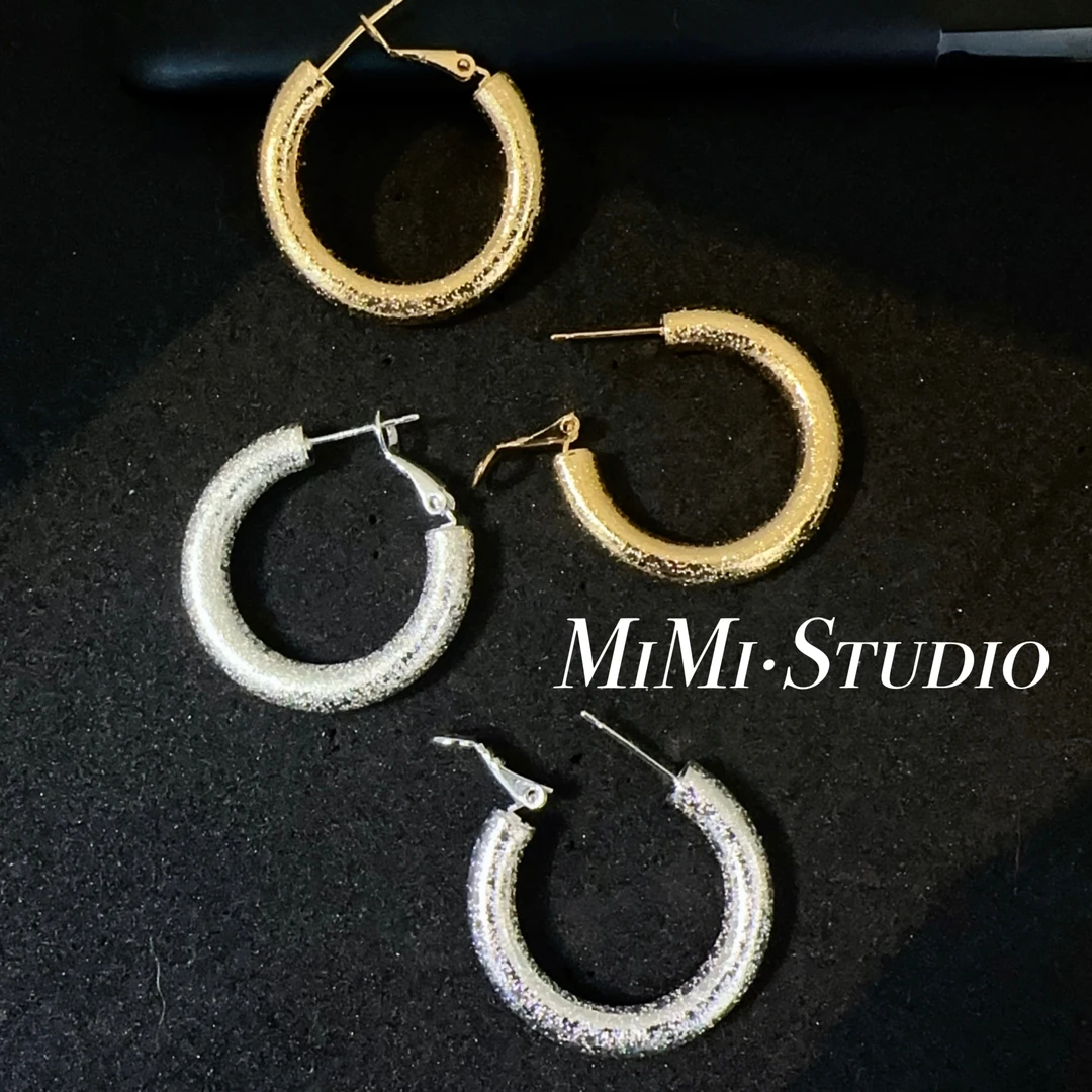 铜合金耳饰 X通勤简约(做旧磨砂)冷风耳圈3公分