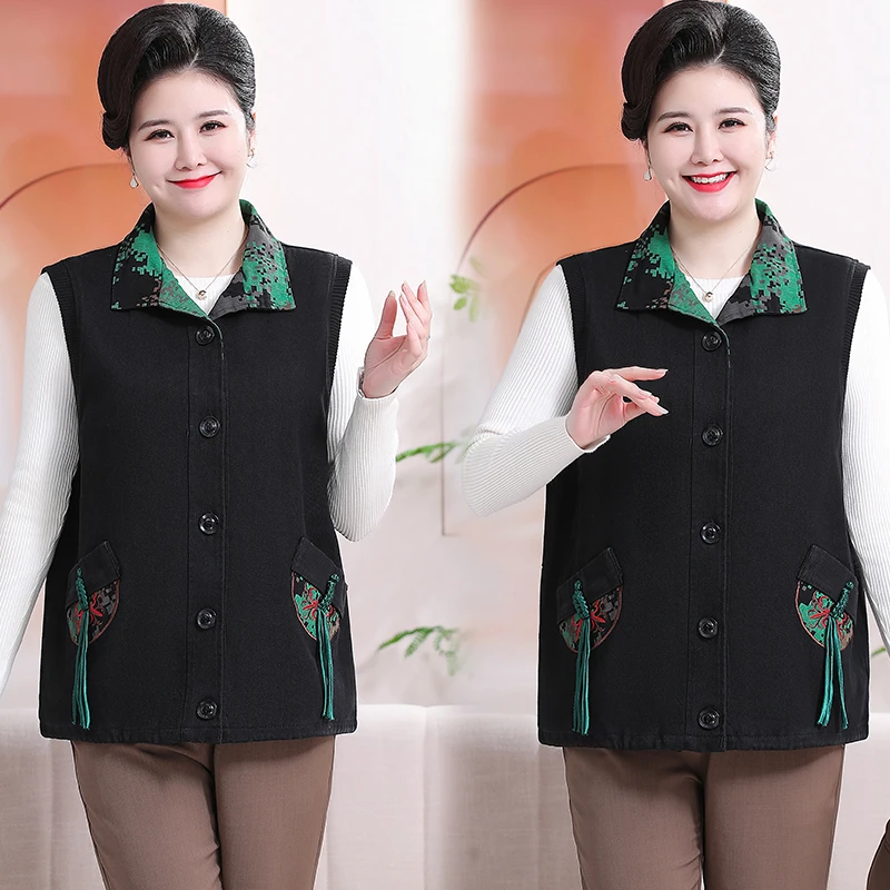 【196】特大码2025春新款特大码宽松新中式中老年妈妈时尚翻领马甲