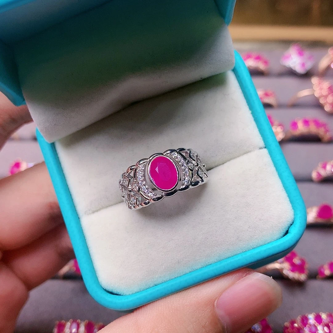 红宝石戒指银S925镶嵌