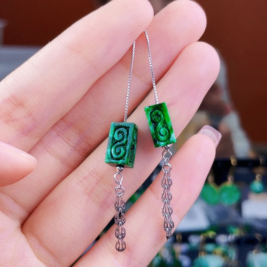 翡翠银S925镶嵌耳饰饰品