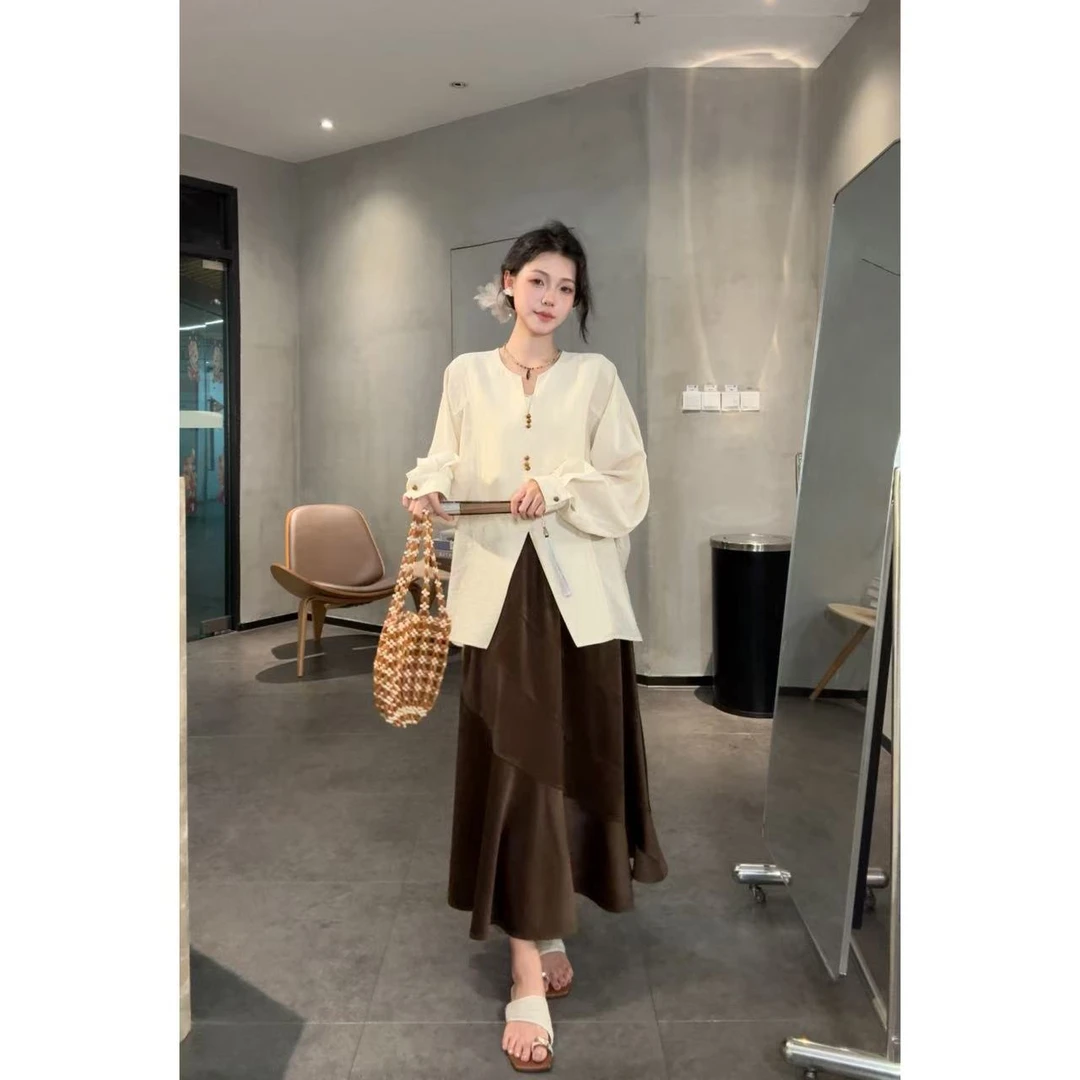 漫漫衬衫【九粒相思豆】小众设计感开叉显气质长袖衬衫上衣女