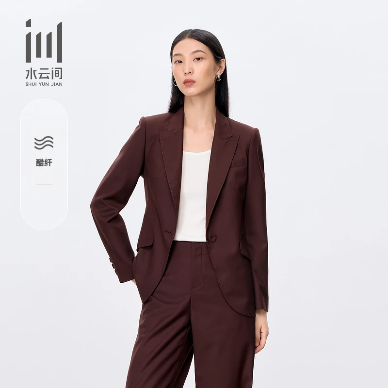 水云间通勤简约酒红气质正肩西装外套西服2025秋季新款12530008