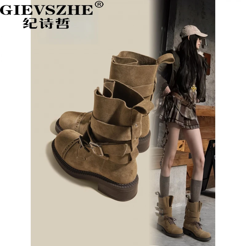 【琥珀流光】纪诗哲增高马丁靴女秋季厚底粗跟美拉德堆堆靴棕色短靴
