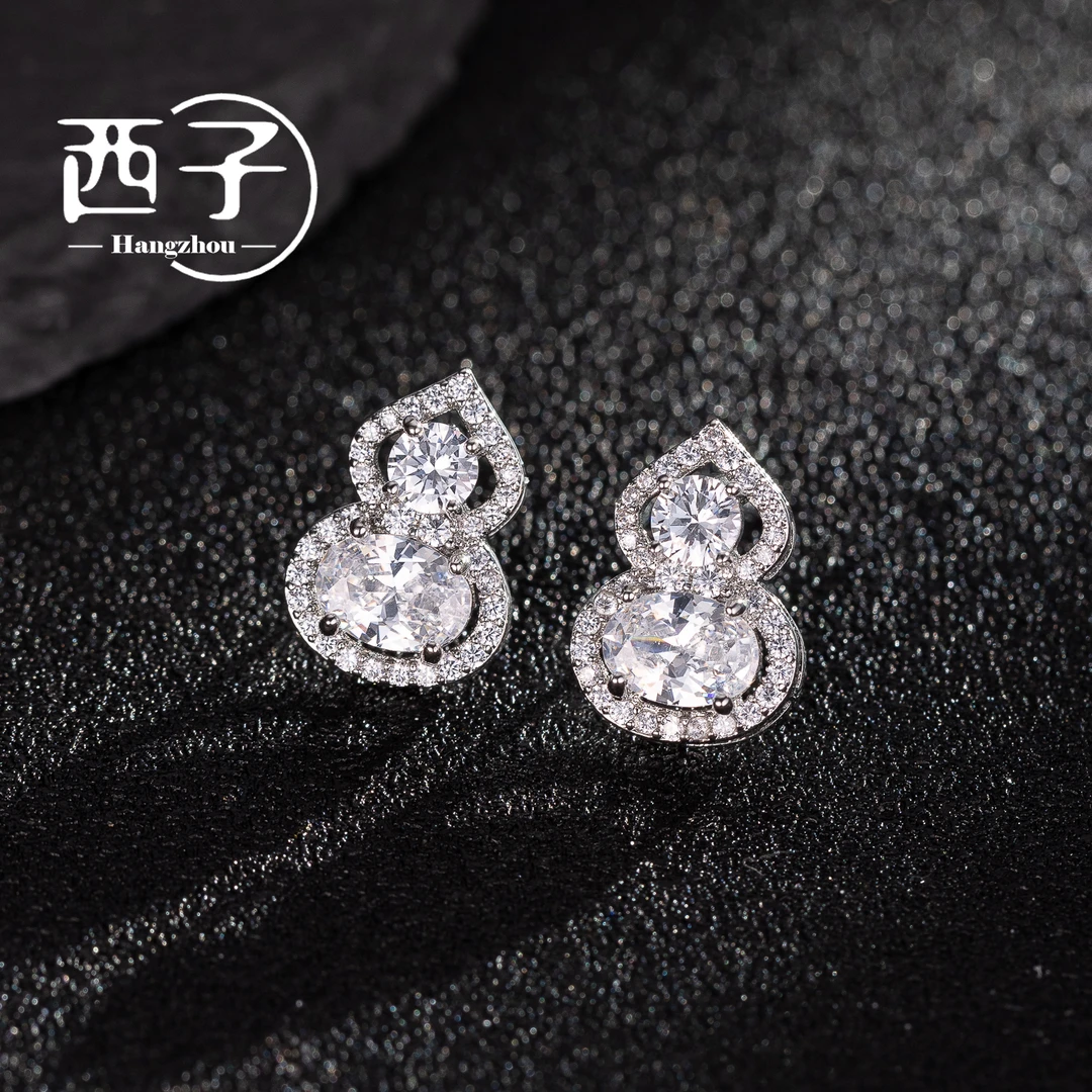 西子饰品镀18K金【璀璨葫芦耳钉】S925银针2025款春夏新款送礼盒女