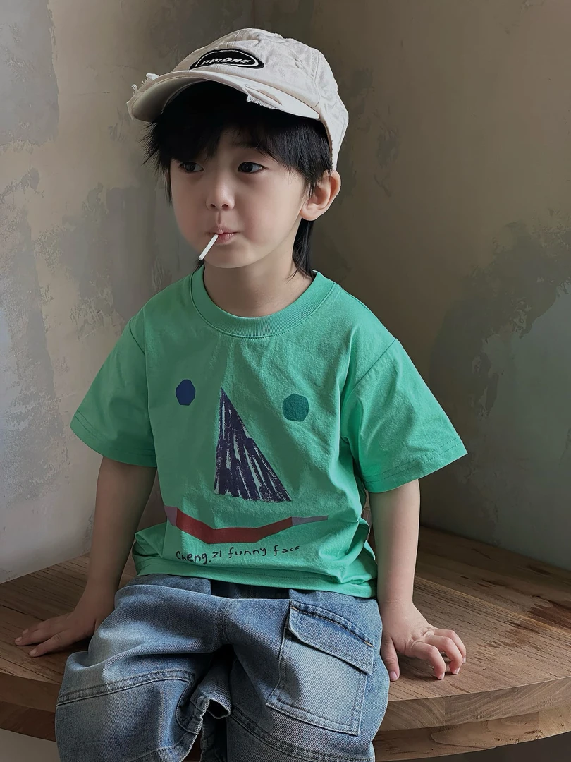 现货【速干T】韩版男童夏季趣味数码印花图案洋气上衣CZ5X73