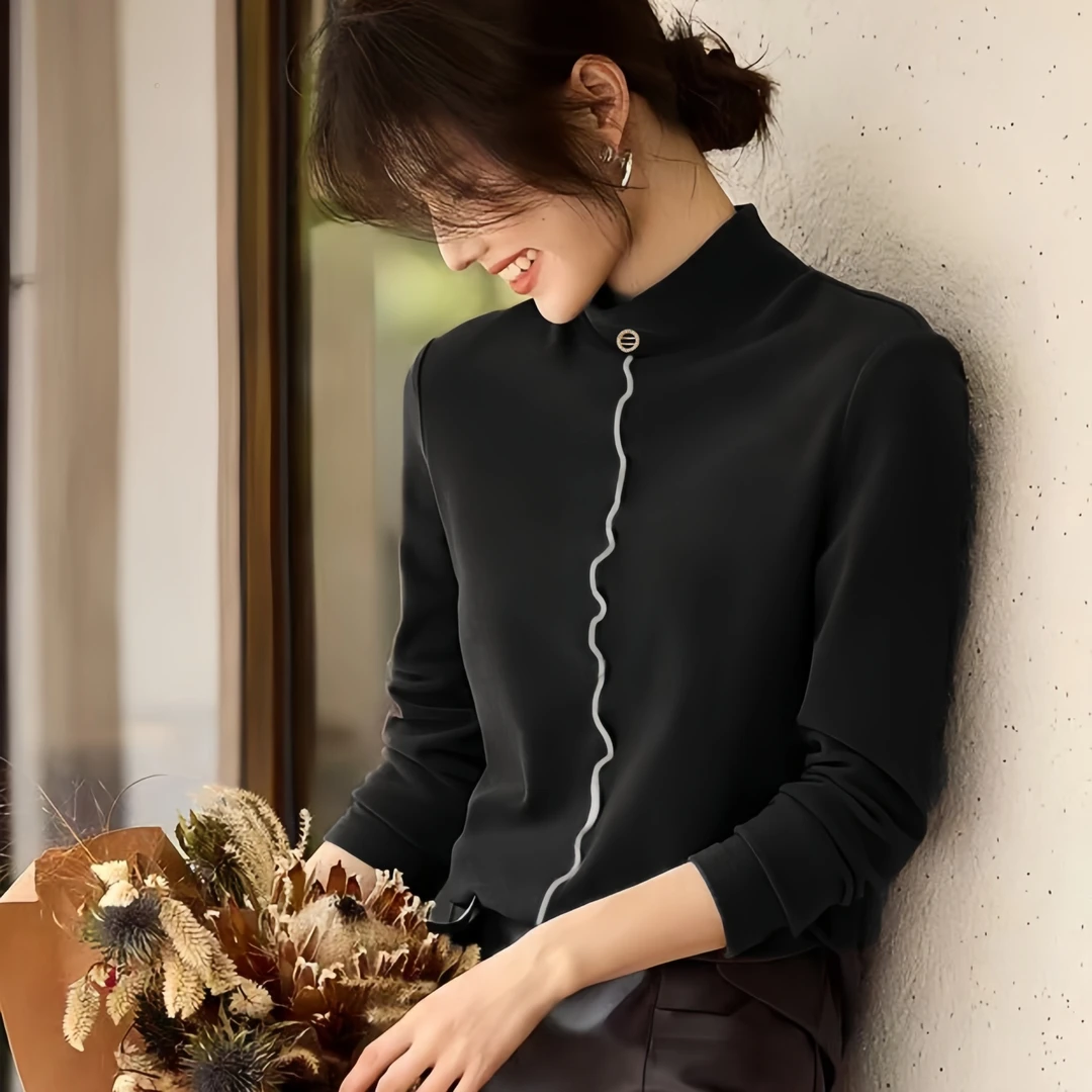 年-尾-清-货 莱赛尔纤维+绵羊毛 纽扣螺纹高弹 保暖打底衫女A5511