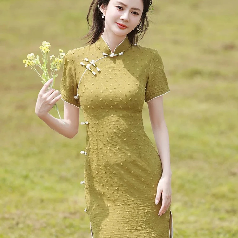 【1246 软玉温香 秋香绿】气质百搭款淑女显瘦旗袍中国风旗袍