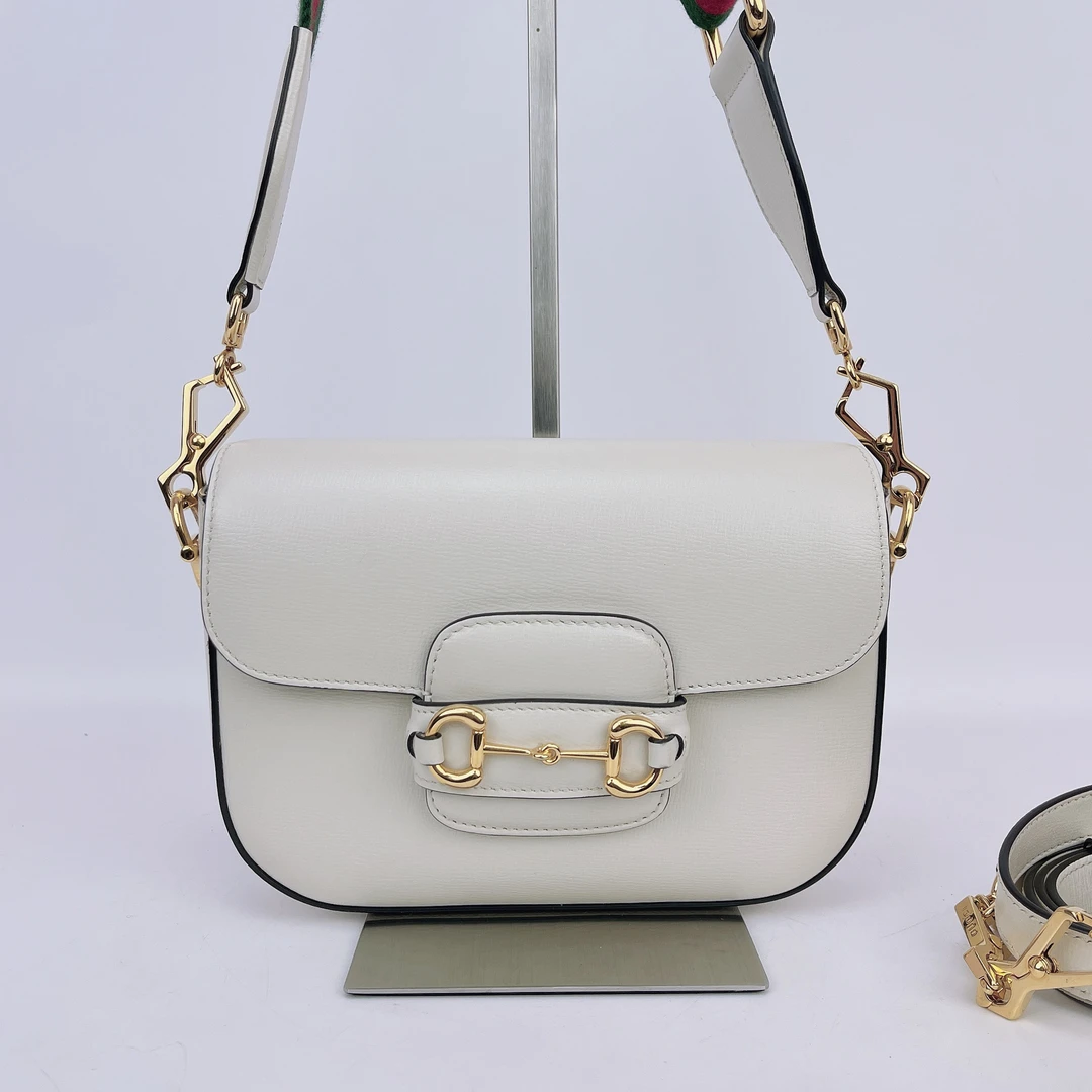 95新 GUCCI/古驰 古驰 白色牛皮1955斜挎包底长20 H770