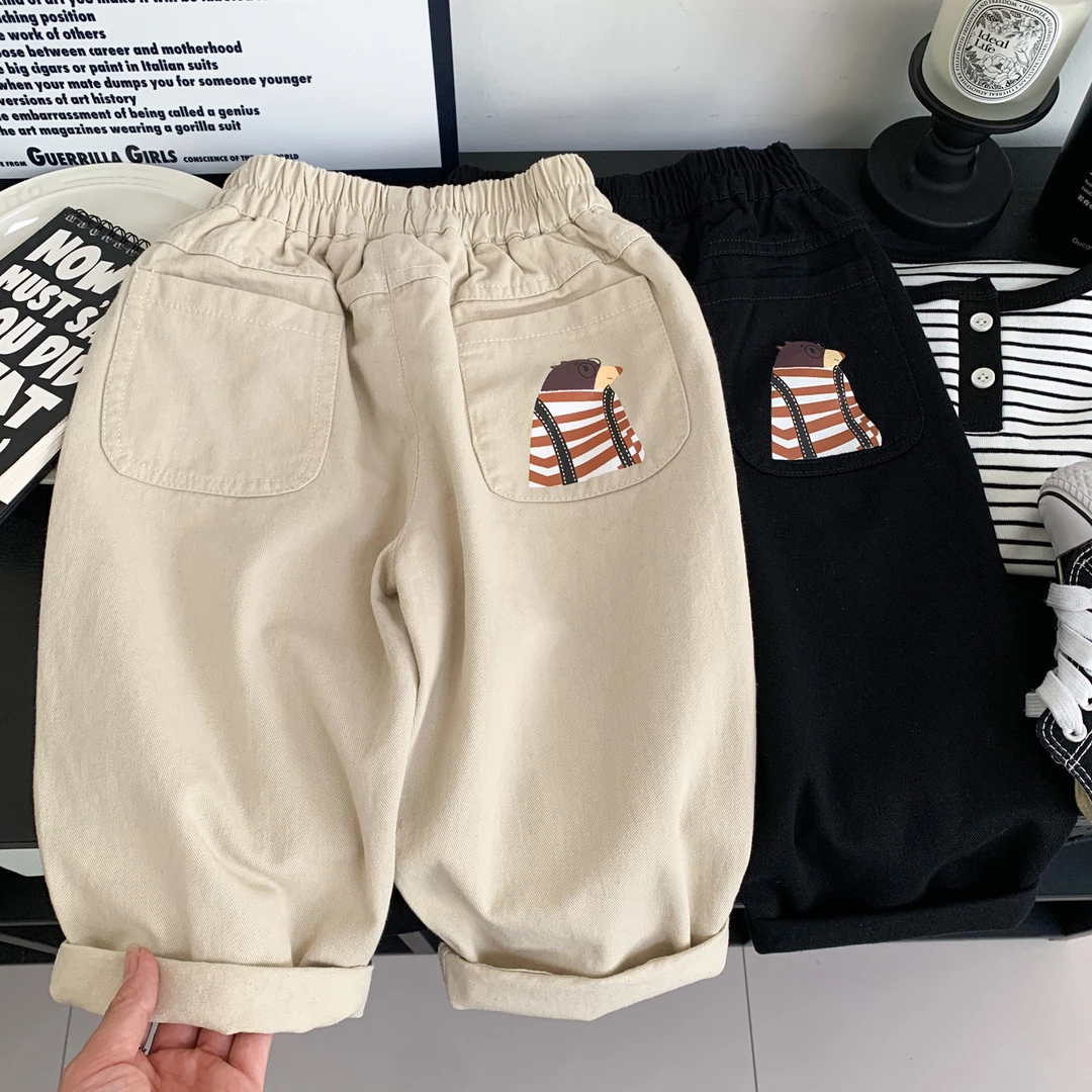 纯棉男童春秋季长裤2025新款儿童洋气柔软棉布休闲裤宝宝百搭裤子