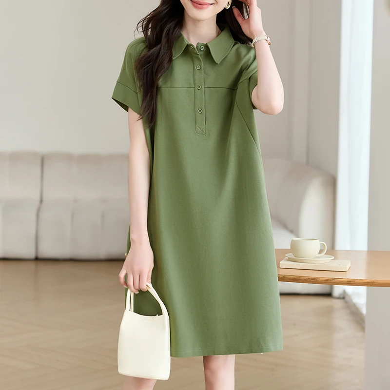 夏季新款连衣裙女大码宽松显瘦减龄中长款polo领洋气薄款短袖裙子