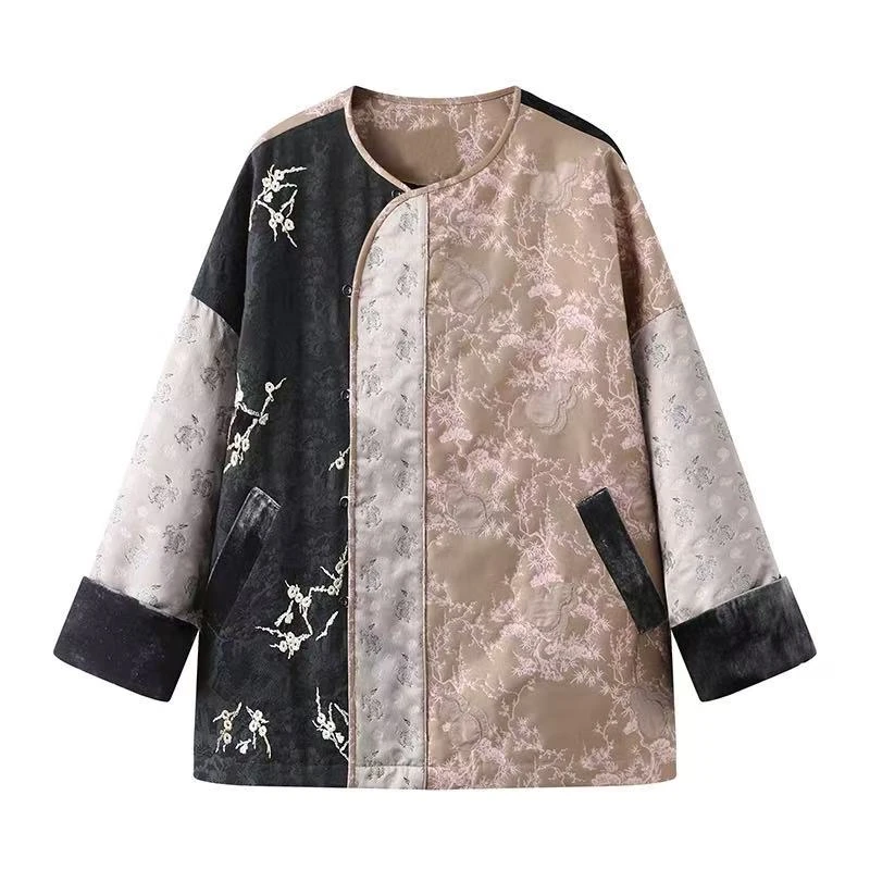 KS 1584-2024春季新款时尚百搭复古重工刺绣新中式拼接棉服外套女