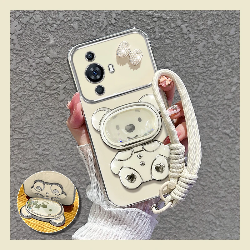 适用【华为nova12活力版】手机壳新款流沙熊镜子支架女蝴蝶结防摔套