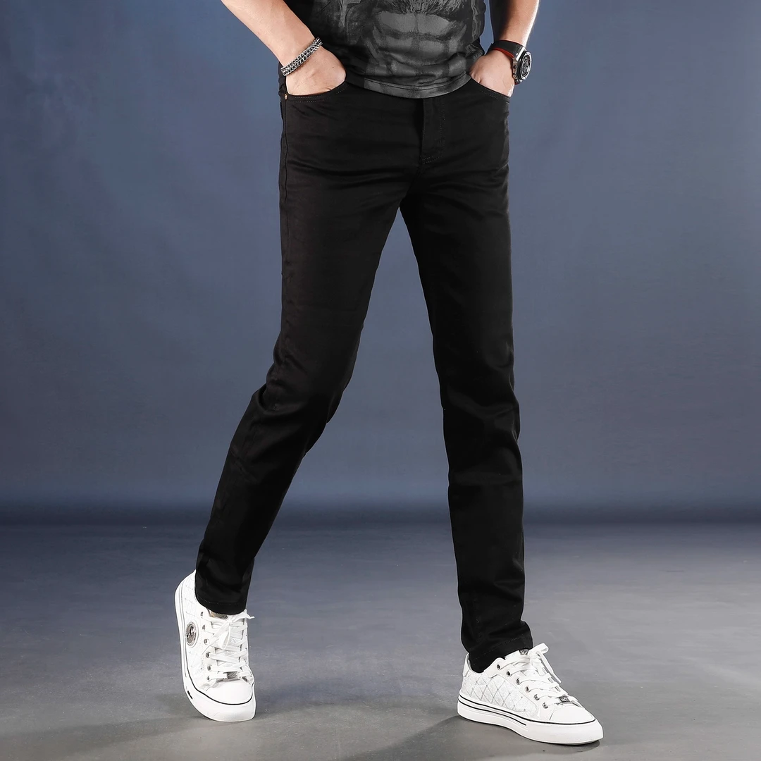 经典黑色牛仔裤男款爆款2025新款夏季薄款修身小脚轻奢休闲长裤子