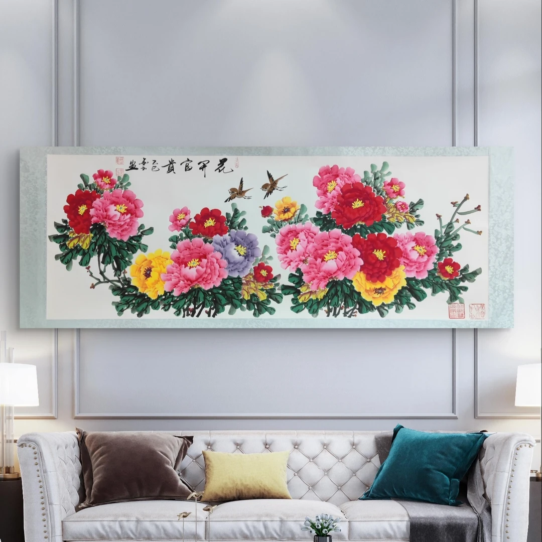 【花开富贵】刘老师亲笔手绘/六尺205*73绘画作品