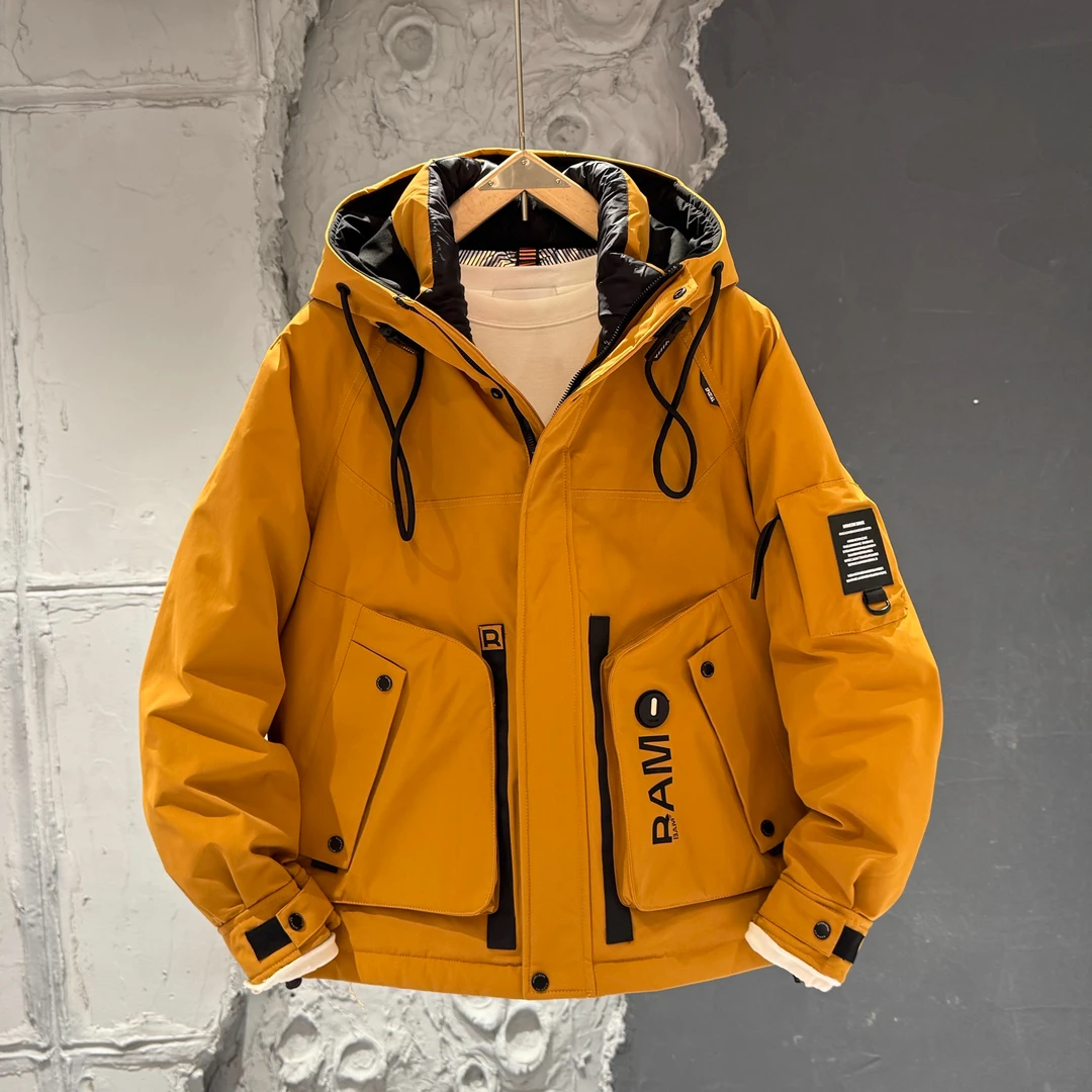 冬季连帽羽绒服男潮牌时尚防风抗寒白鸭绒冲锋衣拼接加厚保暖外套