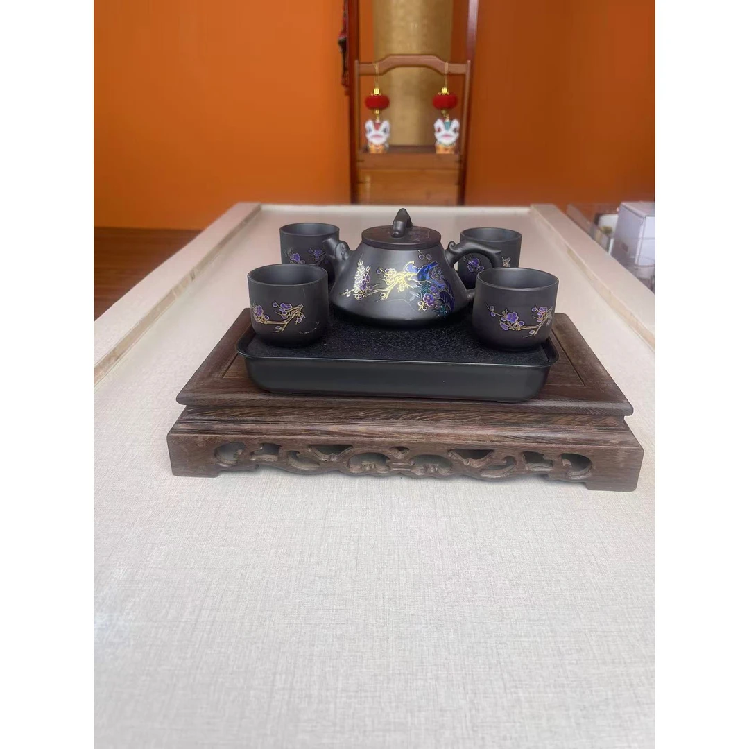 喜上眉梢变色石瓢壶+喜上眉梢变色宽口杯*4+密胺方形茶盘ZH3467