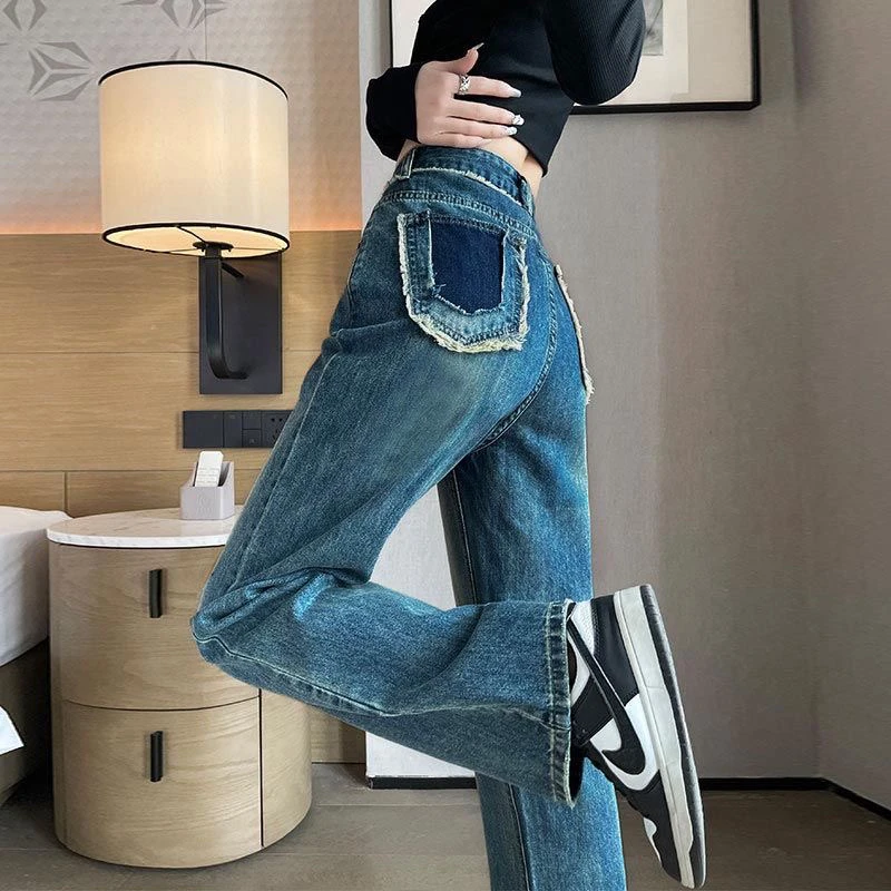高腰阔腿牛仔裤女小个子秋季爆款宽松直筒拖地长裤2023