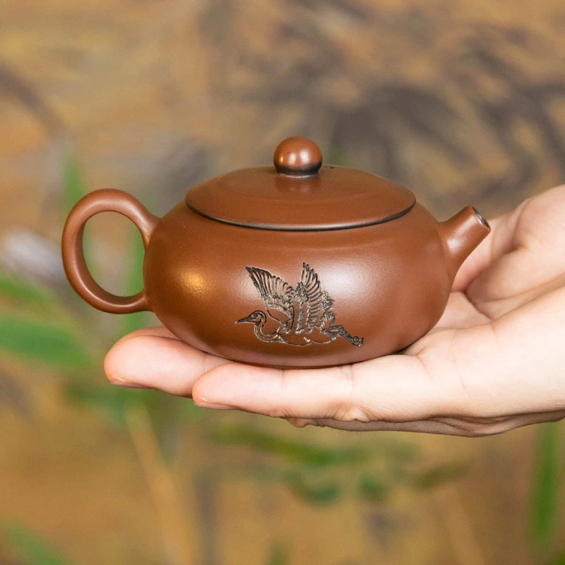 紫陶仙鹤小品茶壶全手工功夫茶具陶瓷高档单壶泡茶紫砂壶家用套装