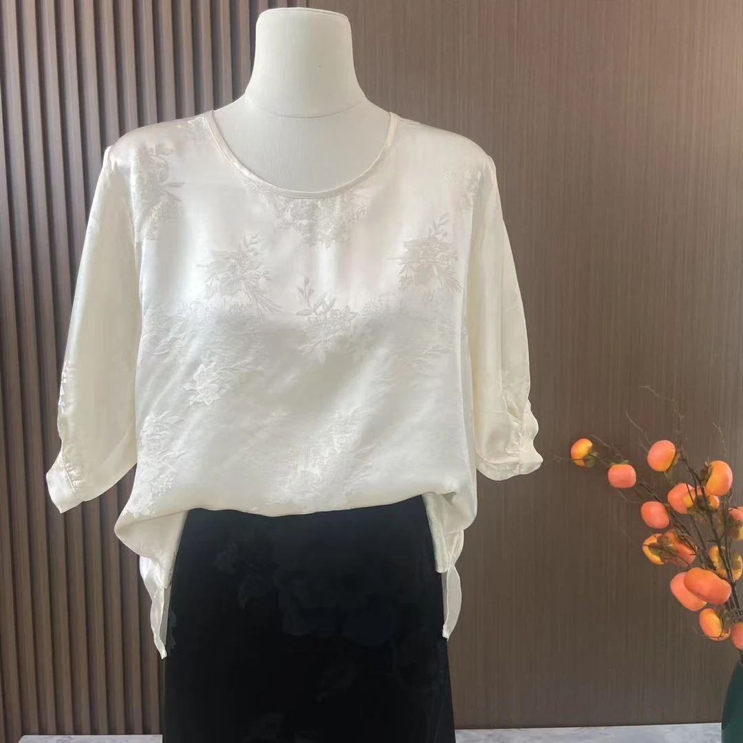 【牡丹】百分百桑蚕丝花萝大袖上衣两边开叉