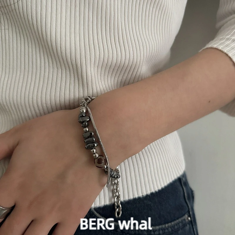 钛钢手链 男女同款个性双层设计小众钛钢手链嘻哈复古ins百搭配饰