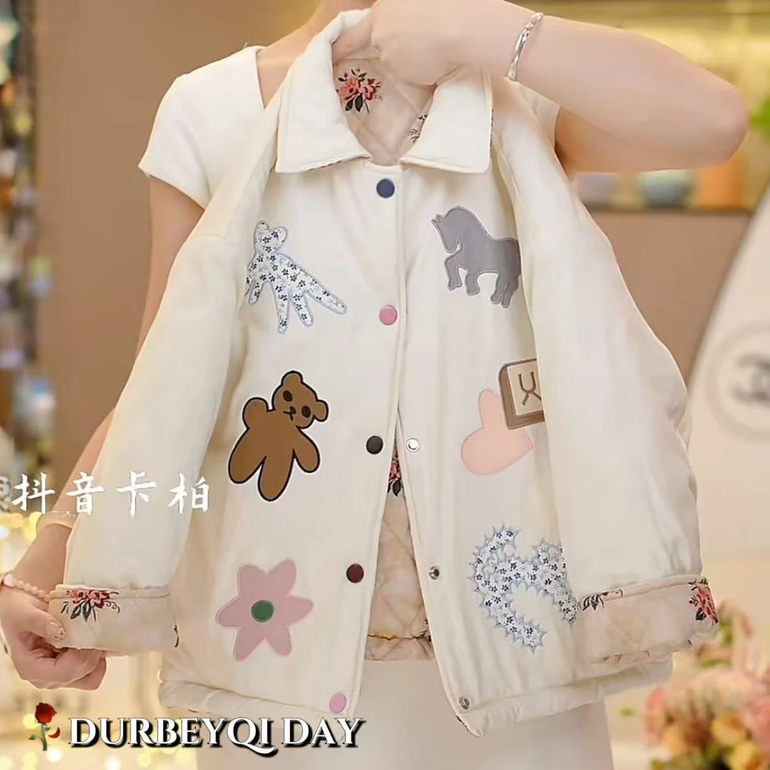 女童2025秋冬新款韩版卡通双面穿棉服洋气保暖加厚外套5818