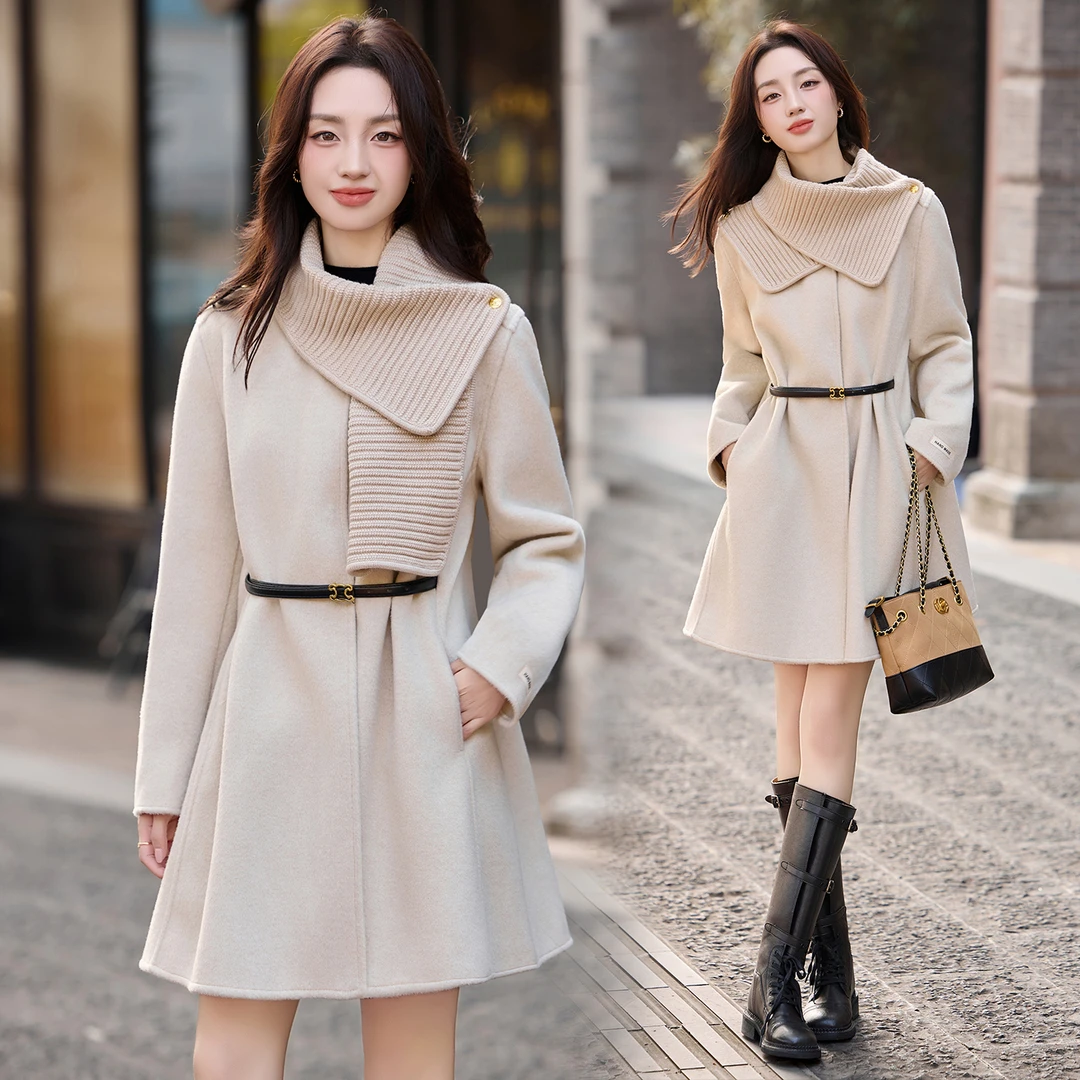 设计感可拆卸斗篷双面羊毛大衣女2025秋冬时髦收腰显瘦毛呢子外套