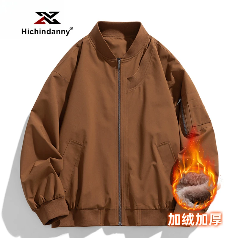 HICHIN加绒运动夹克男士秋冬新款加厚防风保暖棒球服宽松工装茄克