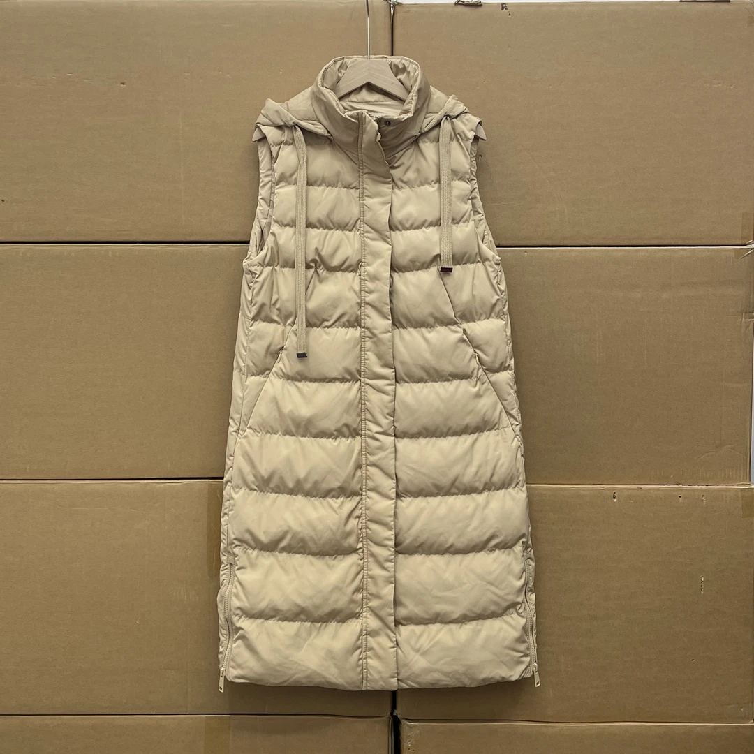 外贸沅货！欧美单！秋冬纯色百搭保暖中长款坎肩连帽无袖棉马甲外套