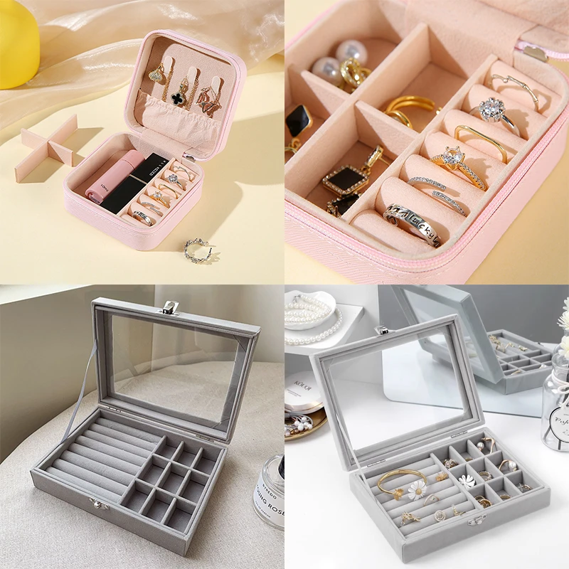 首饰盒/箱 绒毛精致迷你小型旅行便携首饰收纳盒带拉链防氧化戒指