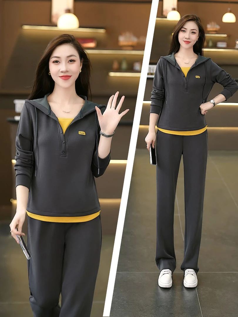 时尚休闲运动套装女大码宽松减龄运动跑步服春秋2025出游服装女