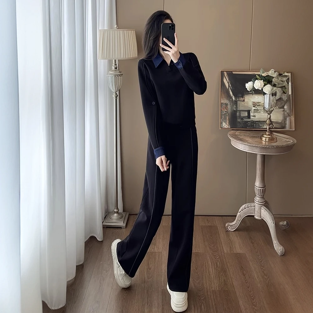 欧货高级感休闲运动套装女秋季时髦爆款撞色卫衣阔腿裤两件套