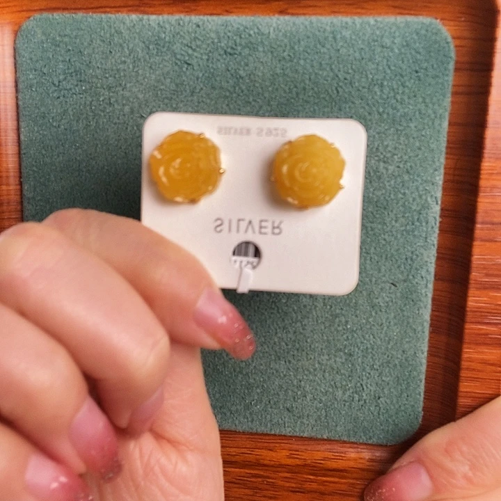 蜜蜡银S925镶嵌耳饰耳钉