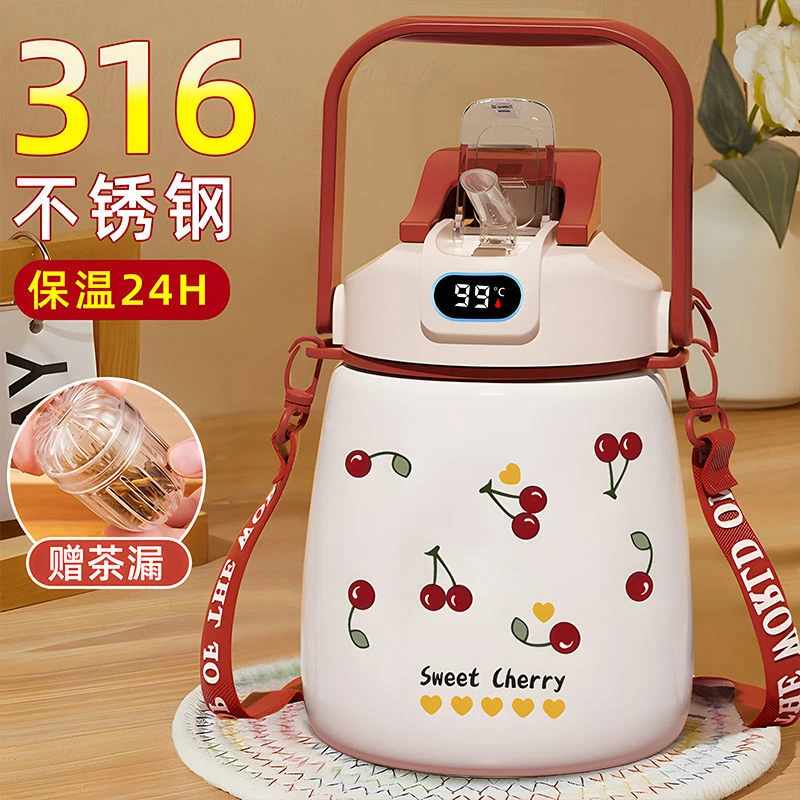 保温杯高颜值大容量双饮保冷水杯带吸管便携1000ml新款大肚杯