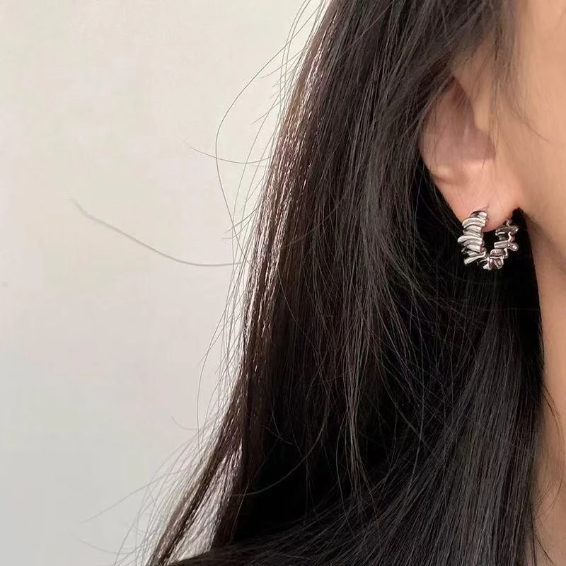 CAIEM KAIET 合金耳饰 小众设计感肌理花边褶皱耳环耳扣女小巧