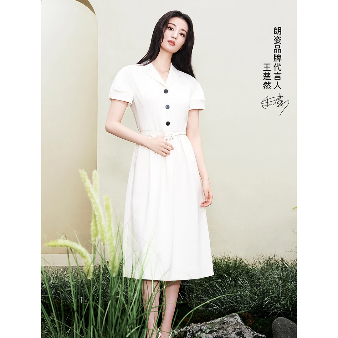 LANCY/朗姿【王楚然同款】三醋酸法式设计感收腰显瘦短袖连衣裙