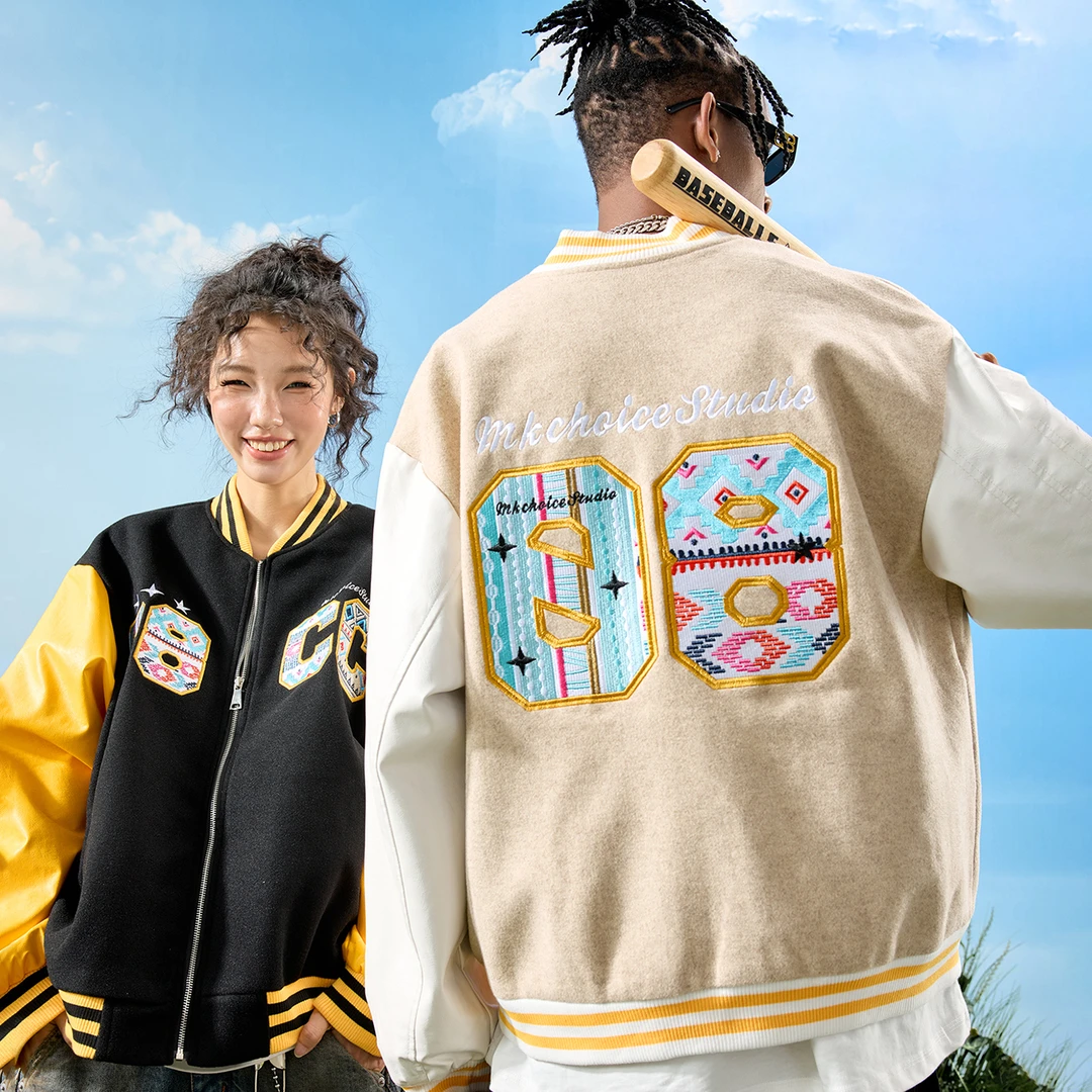 Nuthink美式复古棒球服夹克外套拼接撞色字母刺绣男女2025秋新款