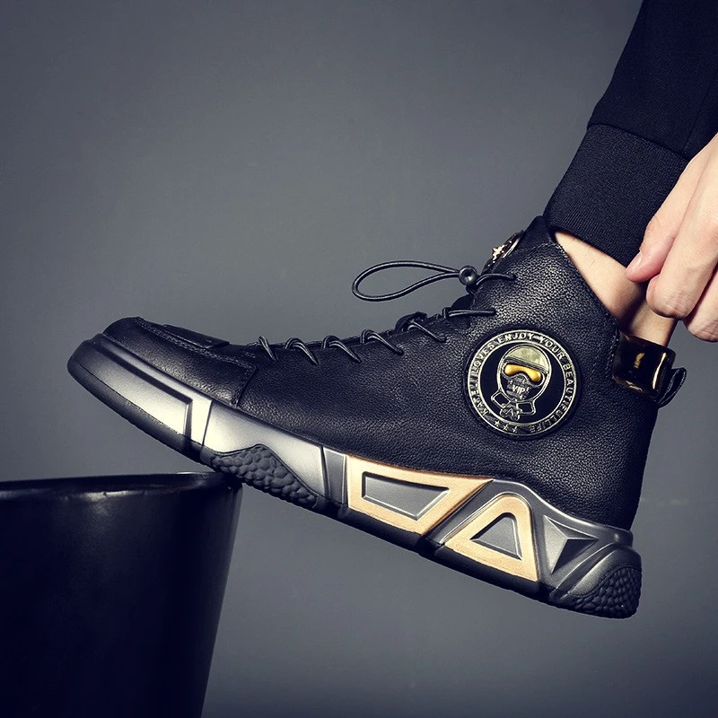 高端品质男士2025秋季新款真皮大码高帮鞋百搭马丁靴时尚休闲皮鞋