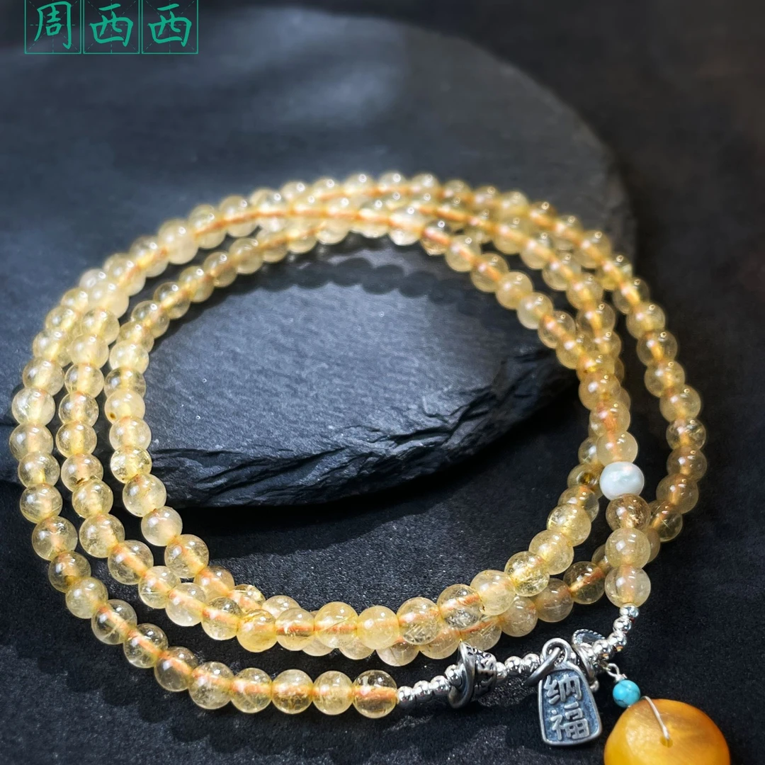 周西西精美珠宝金发晶三圈蜜蜡吊坠4mm经典百搭多样性发货17028