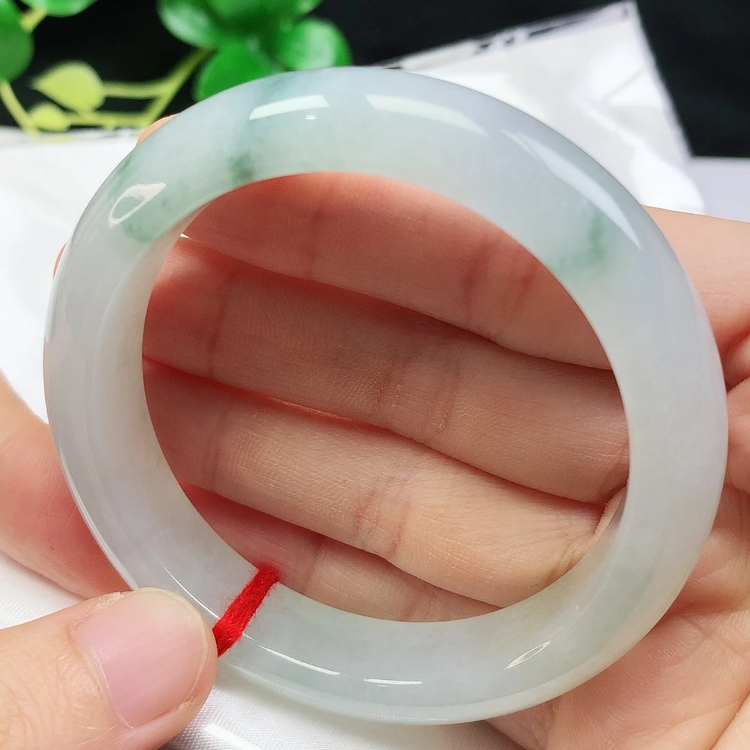 未镶嵌手镯翡翠51.6圈口冰飘绿花正圈02