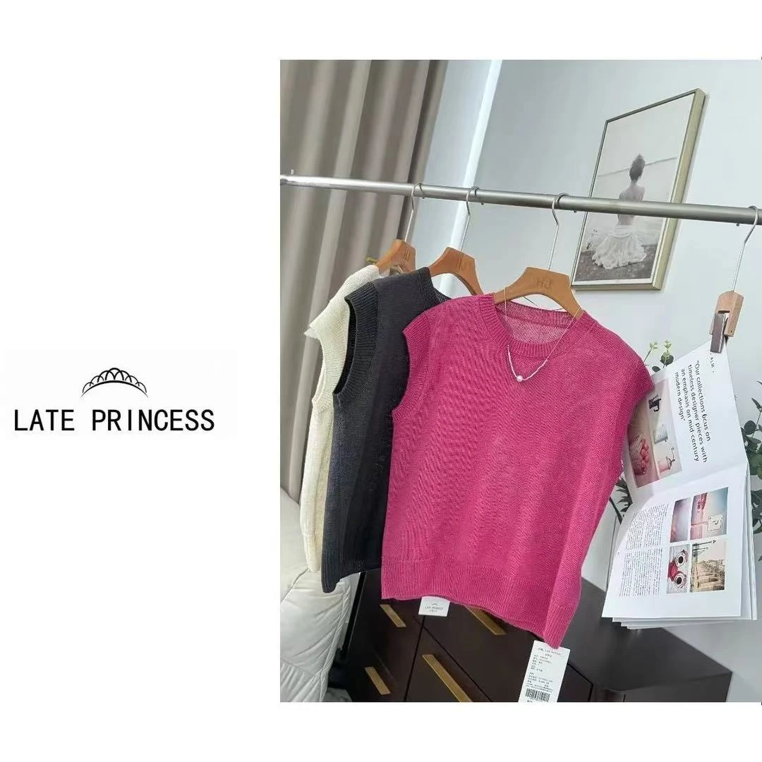 LATE PRINCESS 【趣味】夏季新款无袖圆领简约针织衫