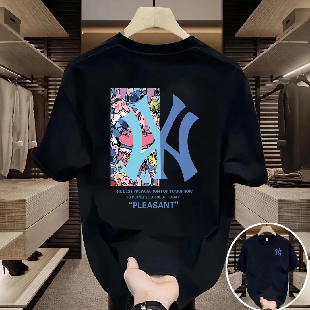 奥莱专柜夏季新款纯棉短袖t恤男休闲圆领宽松印花白色情侣上衣潮