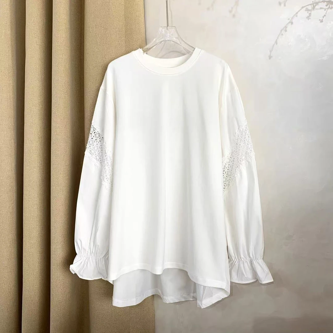 DEZI宝藏衣橱拼接蕾丝喇叭袖女打底显瘦T恤LS2612066