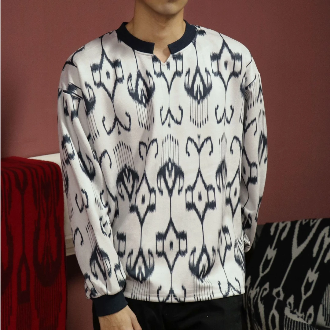 BH-BLACK新疆民族风艾德莱斯小v领Atlas上衣男女同款卫衣