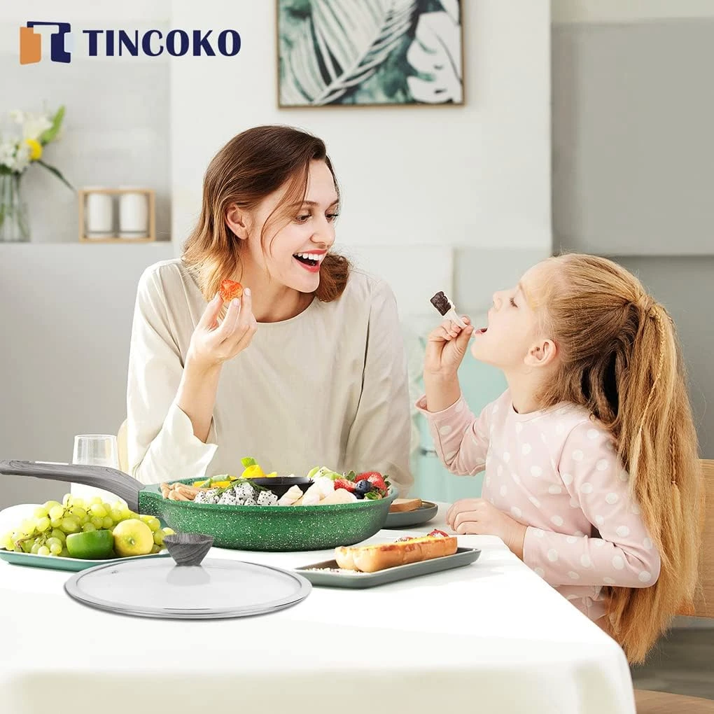 【外贸高货】花岗岩24cm绿色煎锅高颜值不粘锅烹饪加厚不挑灶具