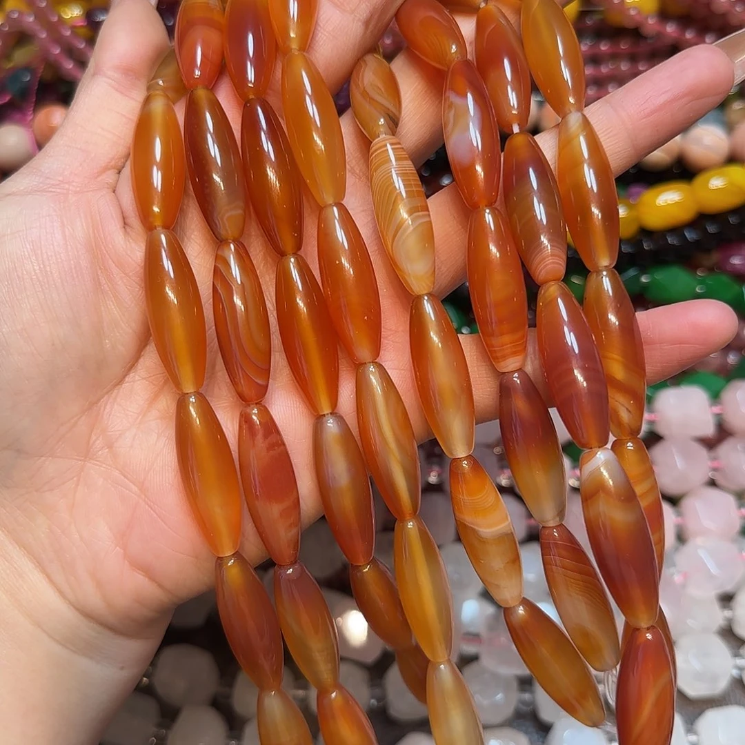 玛瑙/玉髓未镶嵌珠宝半成品10✖️30mm红玛瑙乐子一条