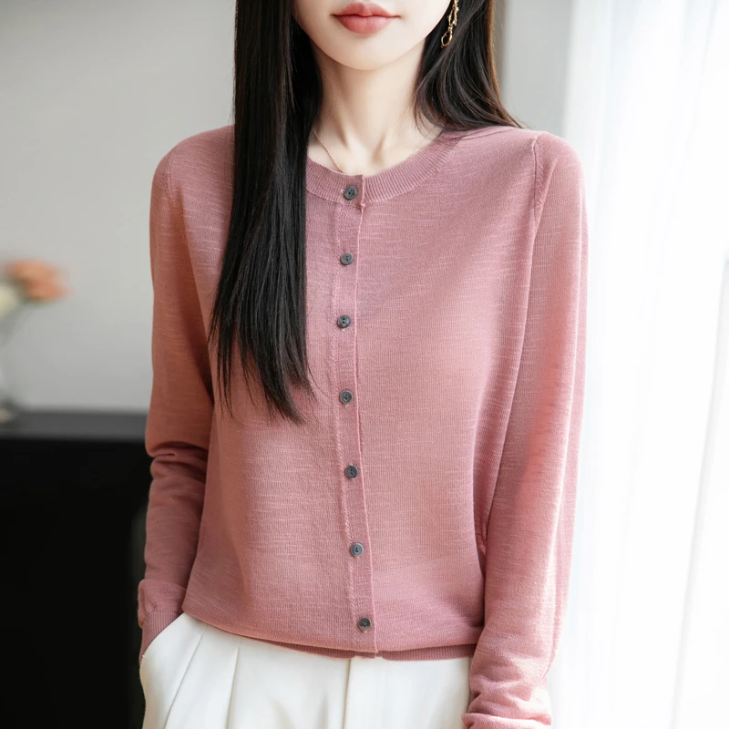 竹节麻圆领针织开衫夏季薄款防晒长袖宽松空调衫外套