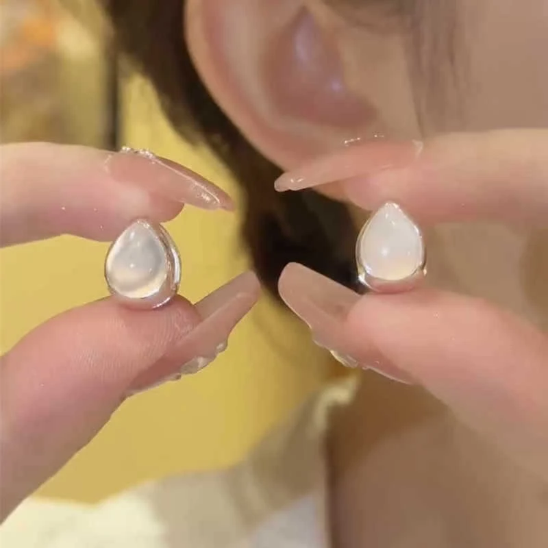 小众设计感冰透猫眼石双面水滴耳扣百搭耳环气质轻奢简约耳饰